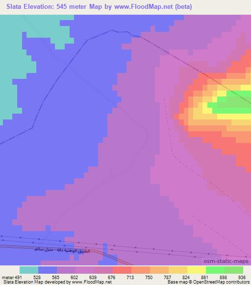 Slata,Tunisia Elevation Map