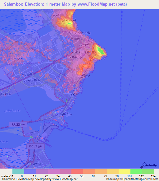 Salamboo,Tunisia Elevation Map