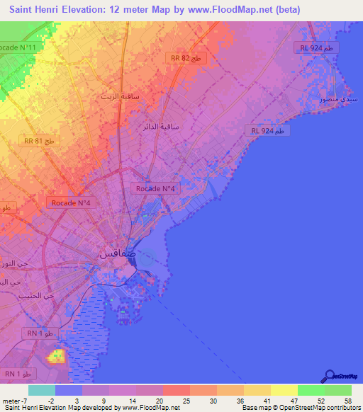 Saint Henri,Tunisia Elevation Map