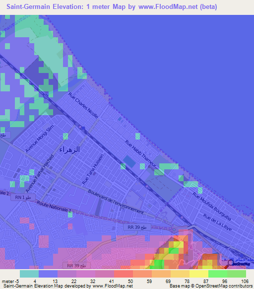 Saint-Germain,Tunisia Elevation Map