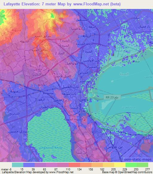 Lafayette,Tunisia Elevation Map