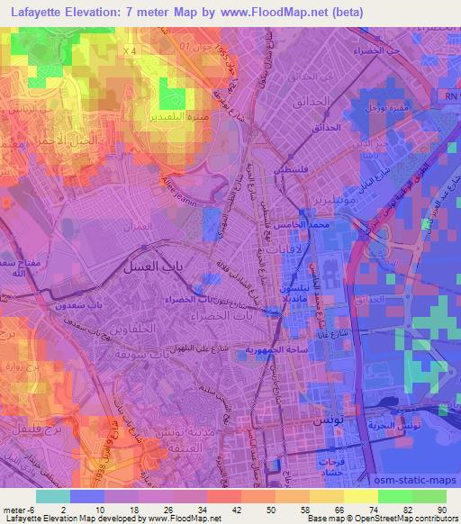 Lafayette,Tunisia Elevation Map