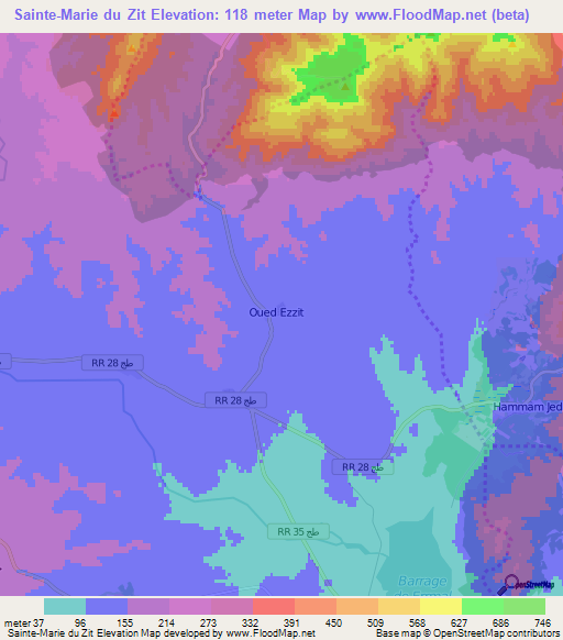 Sainte-Marie du Zit,Tunisia Elevation Map