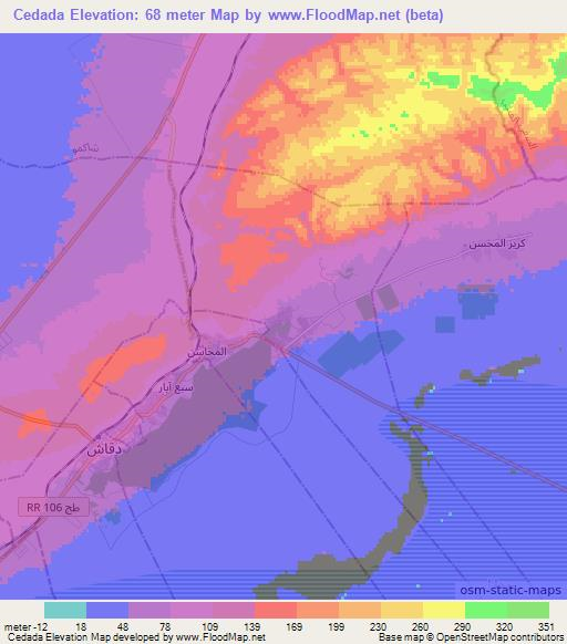 Cedada,Tunisia Elevation Map