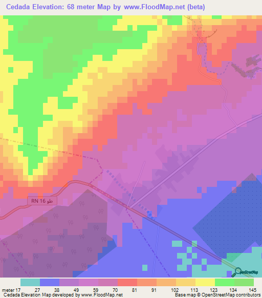 Cedada,Tunisia Elevation Map
