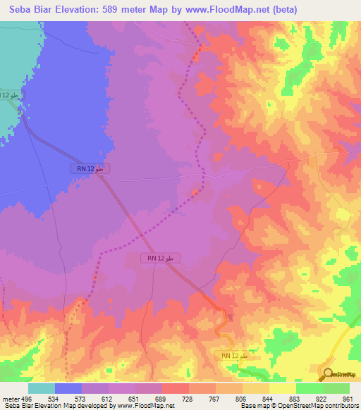 Seba Biar,Tunisia Elevation Map