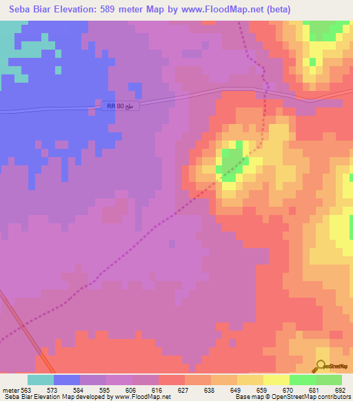 Seba Biar,Tunisia Elevation Map
