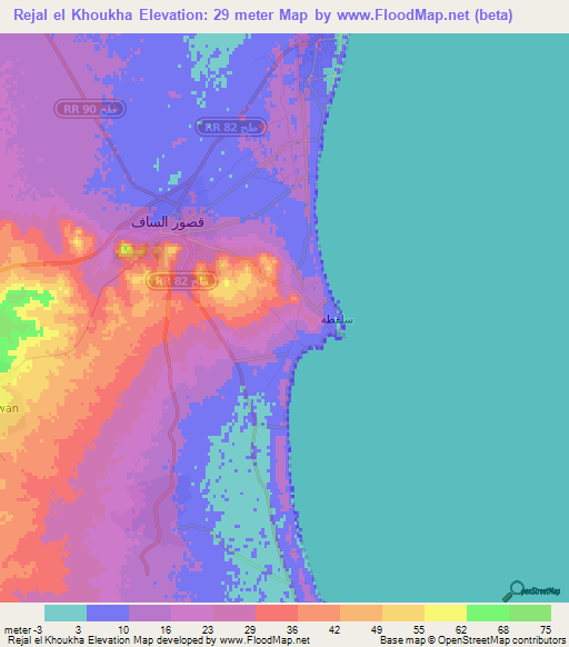 Rejal el Khoukha,Tunisia Elevation Map