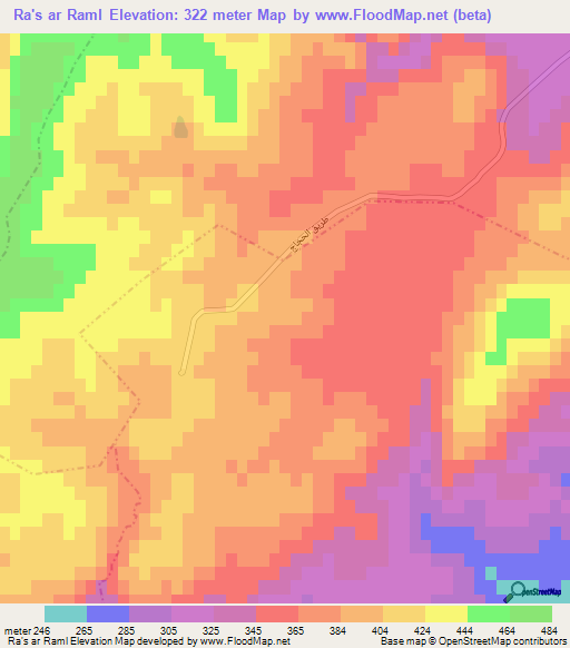 Ra's ar Raml,Tunisia Elevation Map