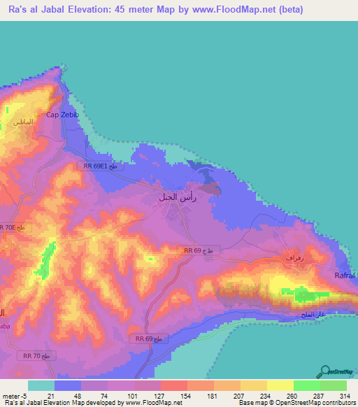 Ra's al Jabal,Tunisia Elevation Map
