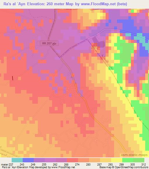 Ra's al `Ayn,Tunisia Elevation Map