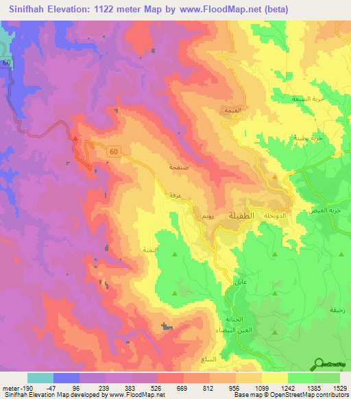 Sinifhah,Jordan Elevation Map