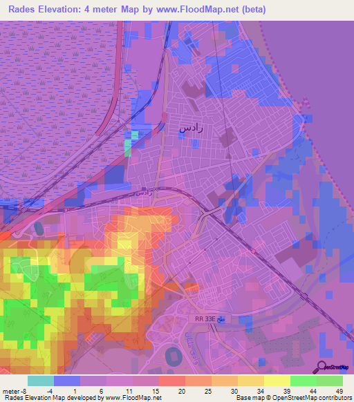 Rades,Tunisia Elevation Map