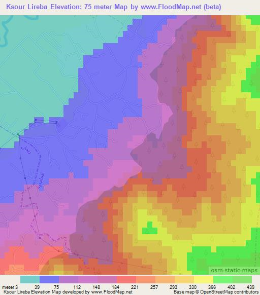 Ksour Lireba,Tunisia Elevation Map