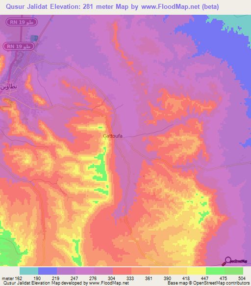 Qusur Jalidat,Tunisia Elevation Map