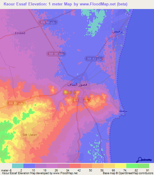 Ksour Essaf,Tunisia Elevation Map