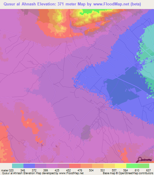Qusur al Ahnash,Tunisia Elevation Map