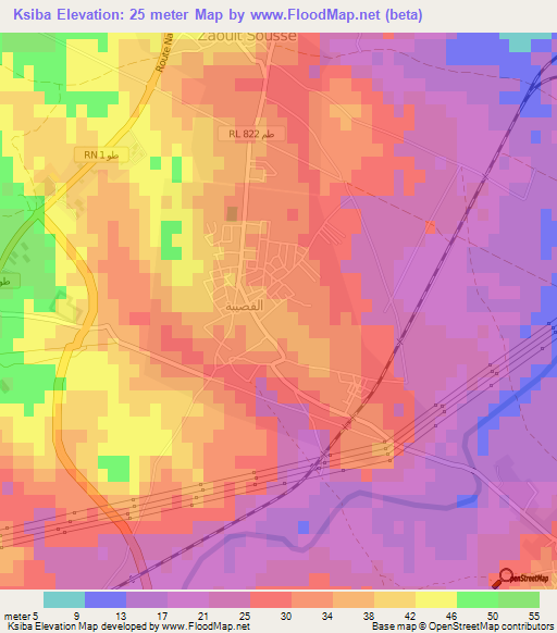 Ksiba,Tunisia Elevation Map