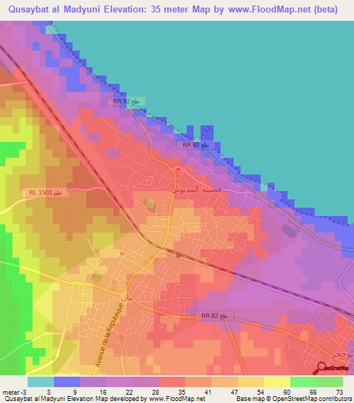 Qusaybat al Madyuni,Tunisia Elevation Map