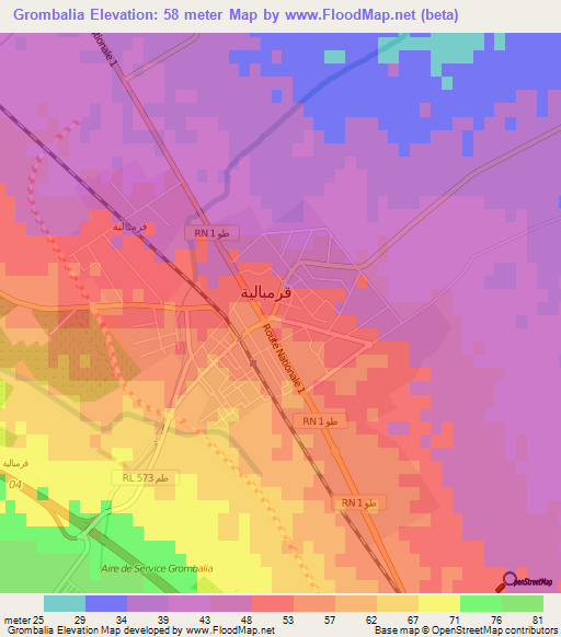 Grombalia,Tunisia Elevation Map