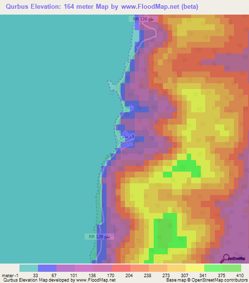 Qurbus,Tunisia Elevation Map