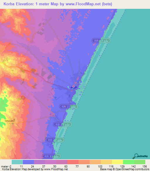 Korba,Tunisia Elevation Map