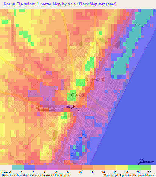Korba,Tunisia Elevation Map