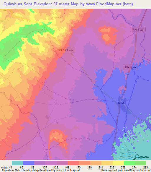 Qulayb as Sabt,Tunisia Elevation Map