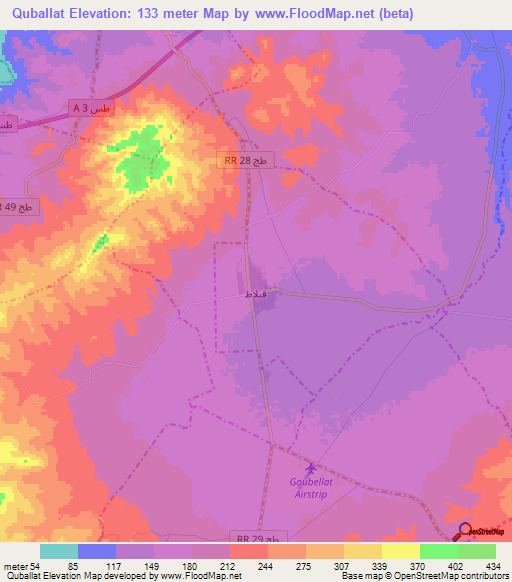 Quballat,Tunisia Elevation Map