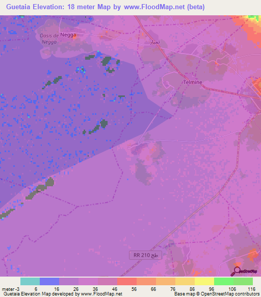 Guetaia,Tunisia Elevation Map