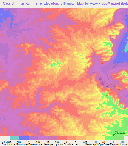 Qasr Umm ar Rummanat,Tunisia Elevation Map