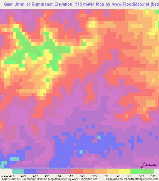 Qasr Umm ar Rummanat,Tunisia Elevation Map