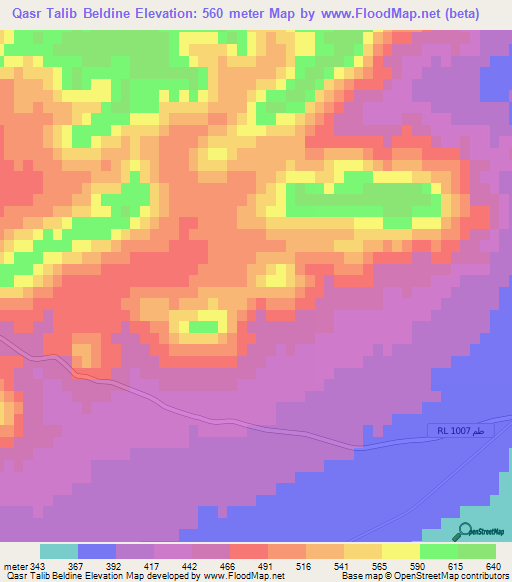 Qasr Talib Beldine,Tunisia Elevation Map