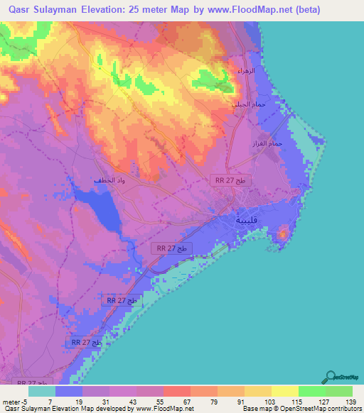Qasr Sulayman,Tunisia Elevation Map