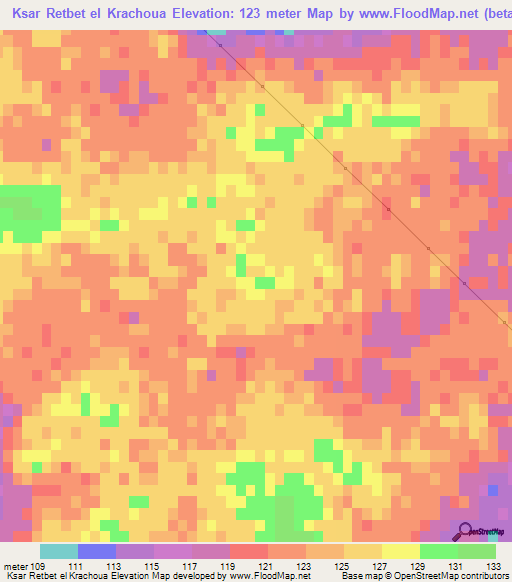 Ksar Retbet el Krachoua,Tunisia Elevation Map