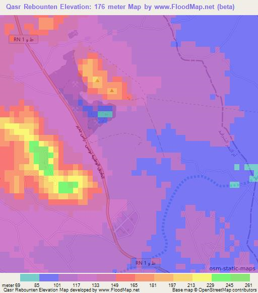 Qasr Rebounten,Tunisia Elevation Map