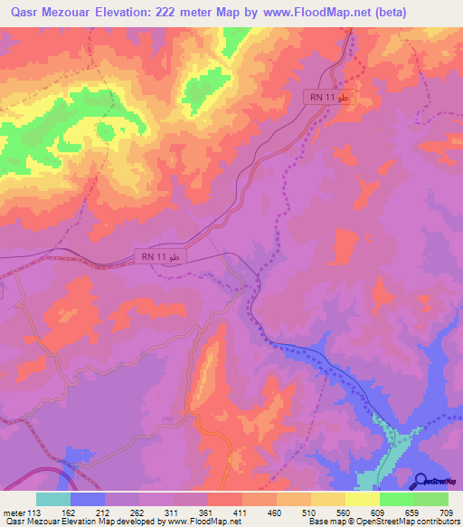 Qasr Mezouar,Tunisia Elevation Map