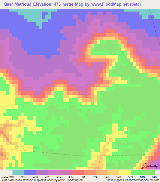 Qasr Metrioua,Tunisia Elevation Map