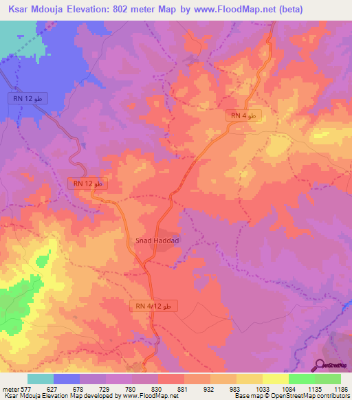 Ksar Mdouja,Tunisia Elevation Map
