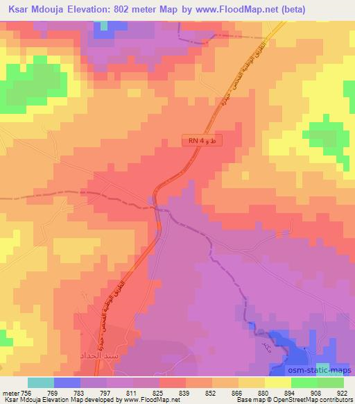 Ksar Mdouja,Tunisia Elevation Map
