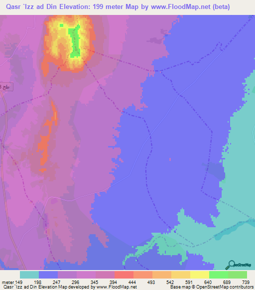 Qasr `Izz ad Din,Tunisia Elevation Map