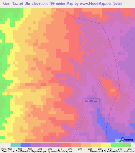 Qasr `Izz ad Din,Tunisia Elevation Map
