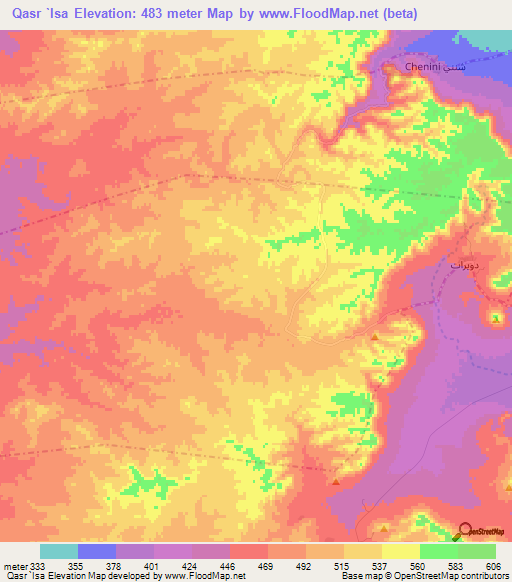 Qasr `Isa,Tunisia Elevation Map