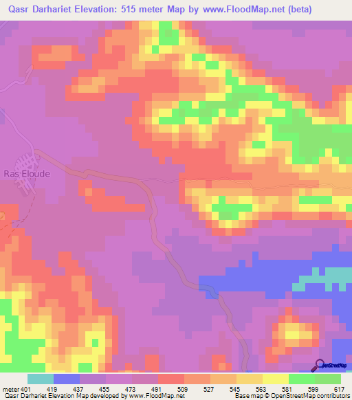 Qasr Darhariet,Tunisia Elevation Map