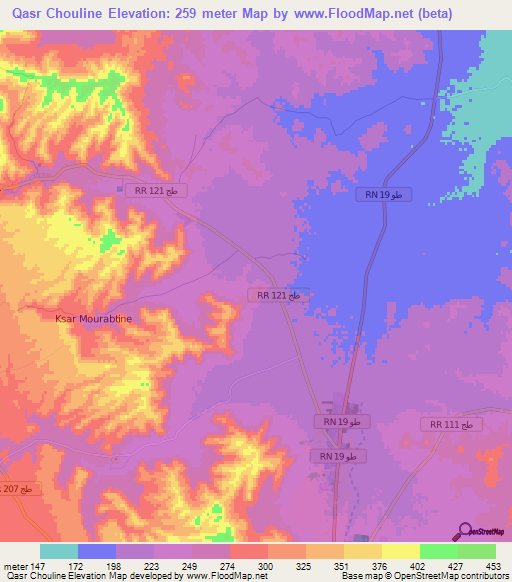 Qasr Chouline,Tunisia Elevation Map