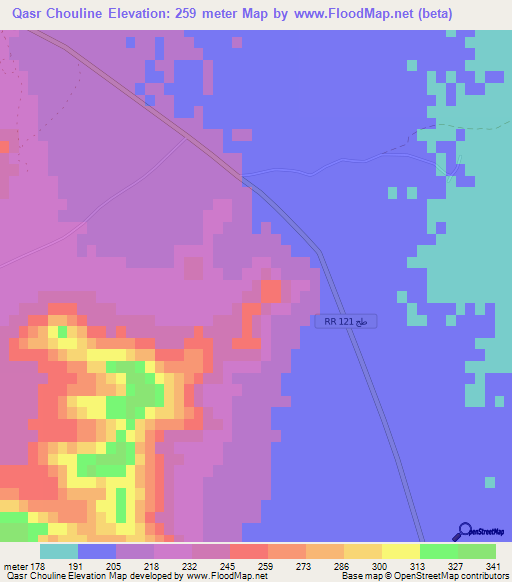 Qasr Chouline,Tunisia Elevation Map