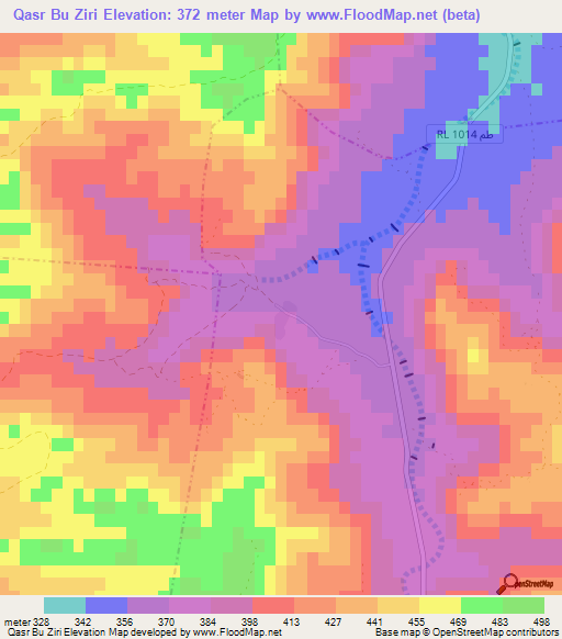 Qasr Bu Ziri,Tunisia Elevation Map