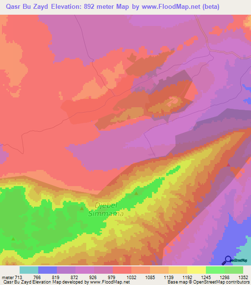 Qasr Bu Zayd,Tunisia Elevation Map