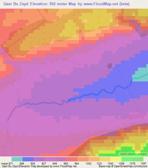 Qasr Bu Zayd,Tunisia Elevation Map