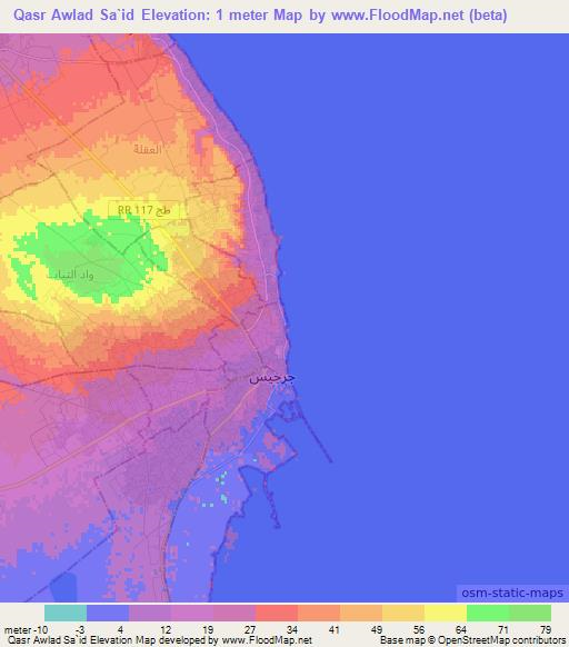 Qasr Awlad Sa`id,Tunisia Elevation Map